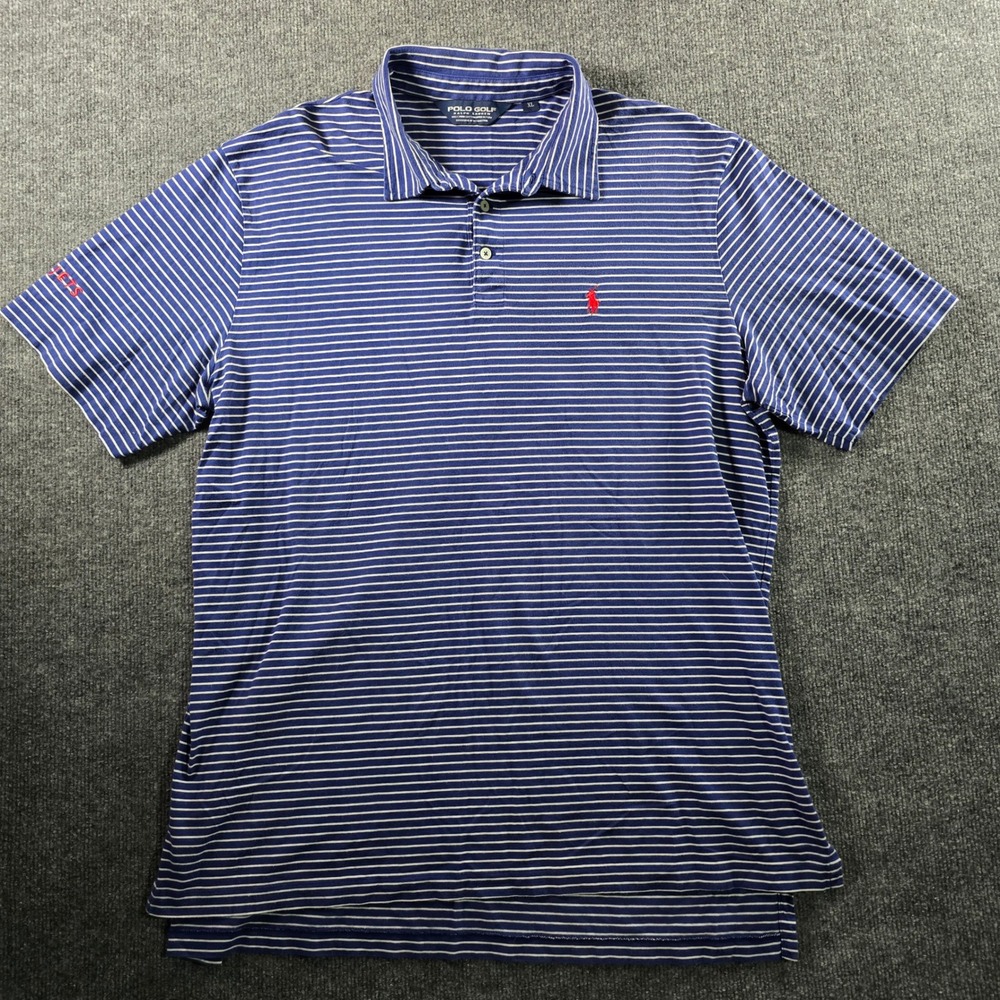 Polo Golf Ralph Lauren Mens XL Blue White Striped Pima Cotton NetJets Polo Shirt